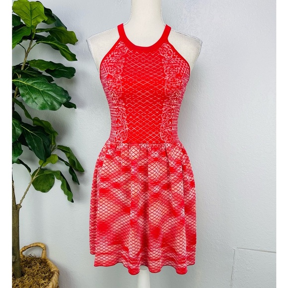 Parker Candice Jacquard Red Knit Halter Top Circle Dress - Picture 1 of 8